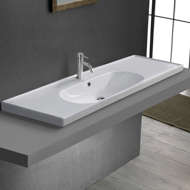 CeraStyle 043600-U/D-One Hole Drop In Bathroom Sink, White Ceramic, With Counter Space